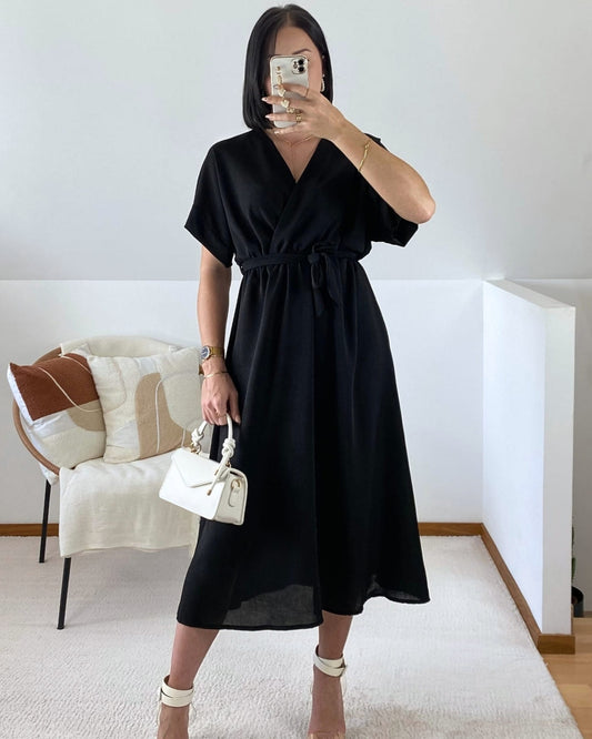Robe midi fluide à ceinture