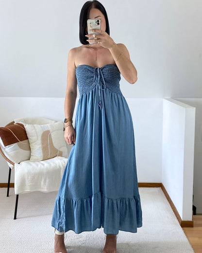 Robe longue bustier effet jean