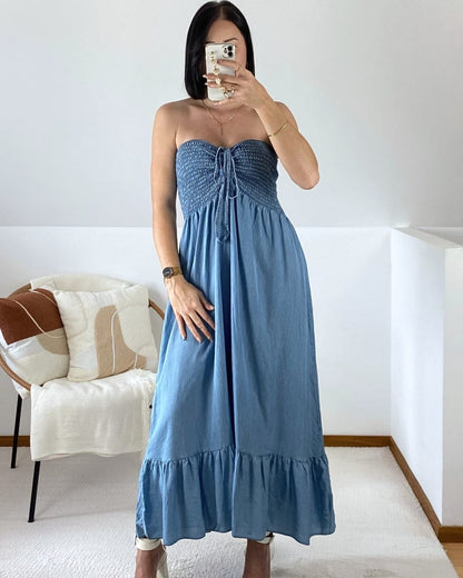 Robe longue bustier effet jean