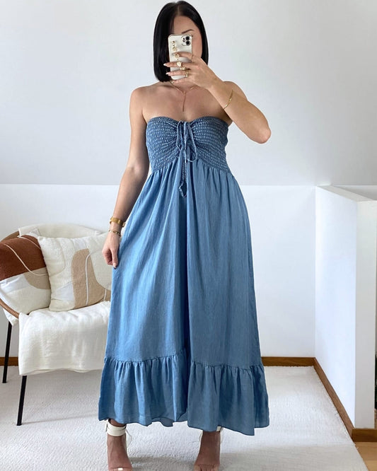 Robe longue bustier effet jean