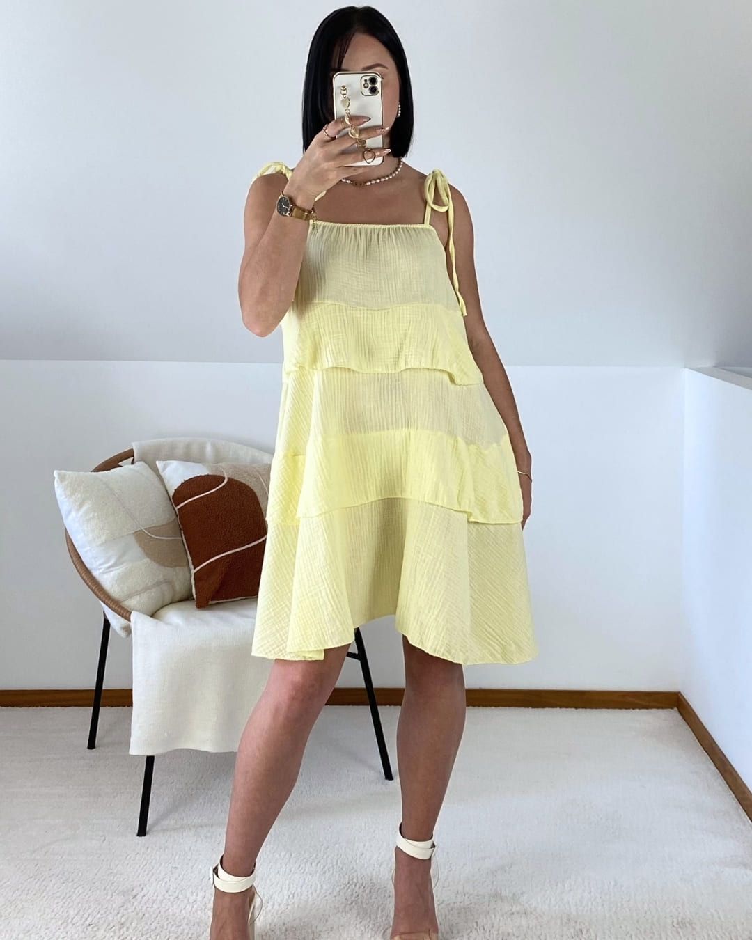Cotton gauze ruffled dress