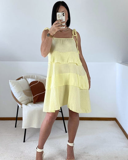 Cotton gauze ruffled dress