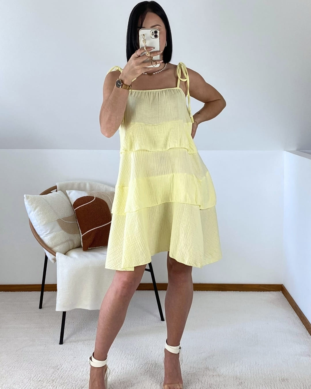 Cotton gauze ruffled dress