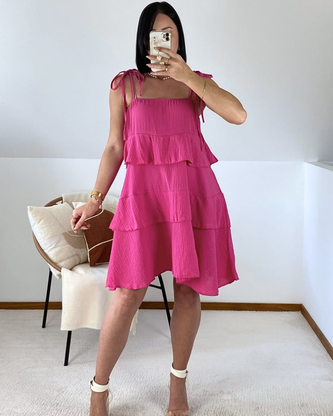 Cotton gauze ruffled dress