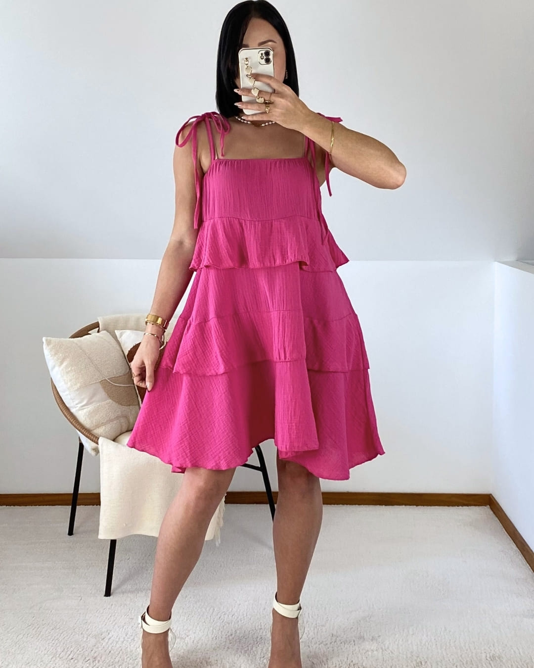 Cotton gauze ruffled dress