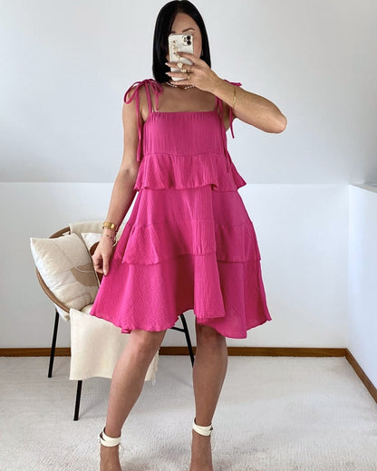 Cotton gauze ruffled dress