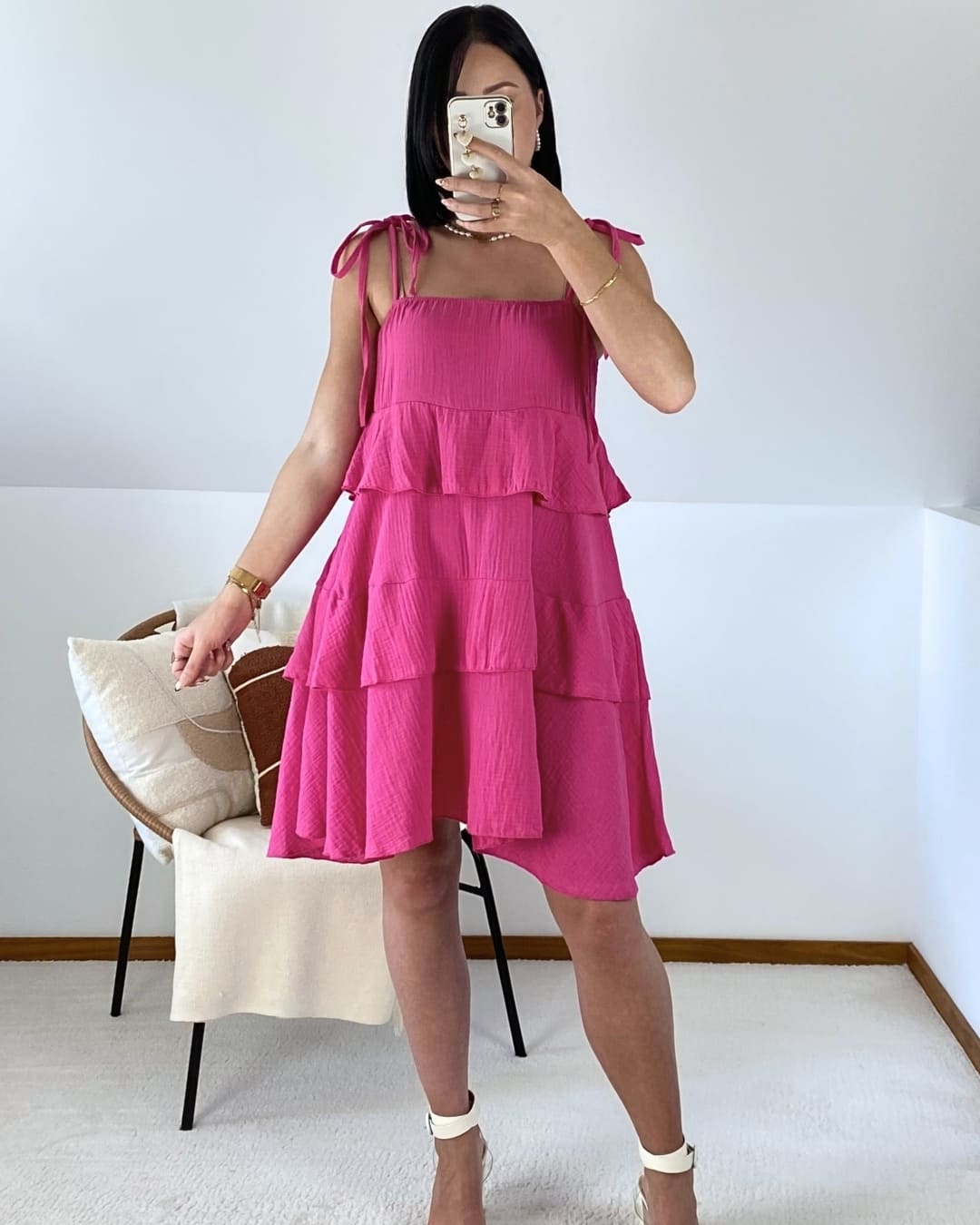 Cotton gauze ruffled dress