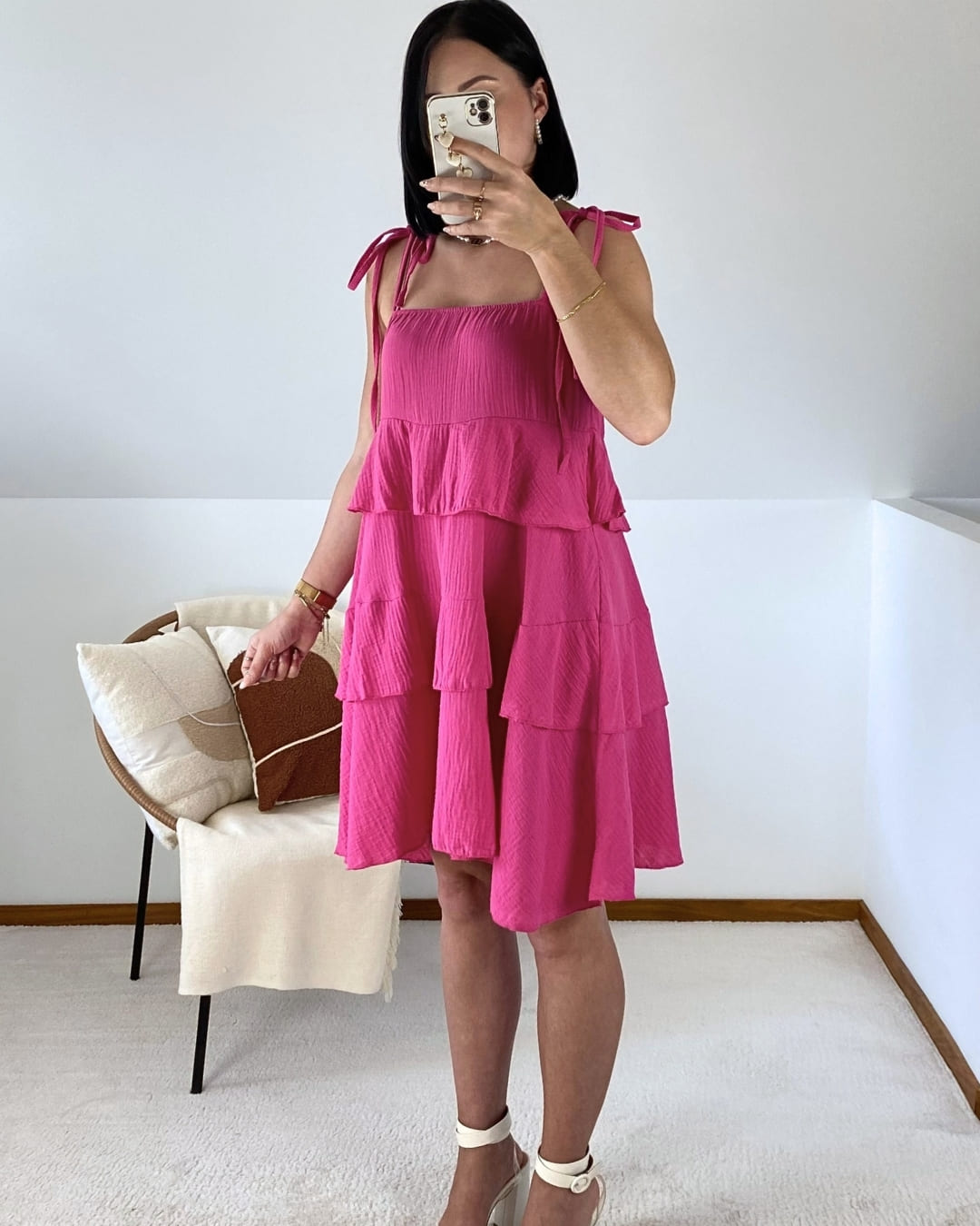 Cotton gauze ruffled dress