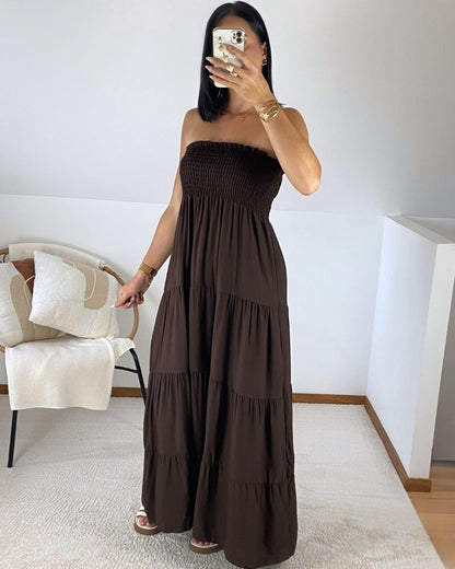 Robe longue bustier à volants