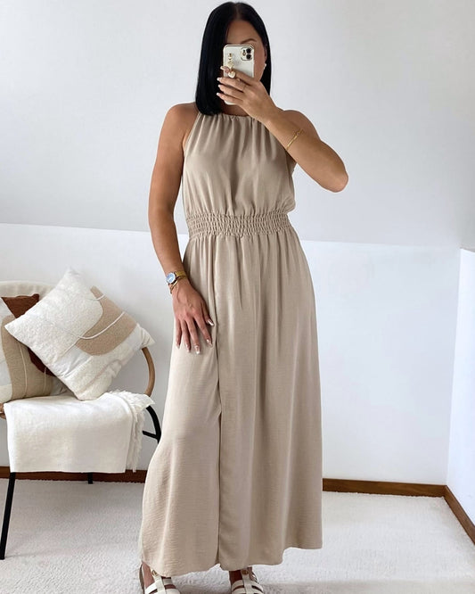 Robe longue taille smockée & fente