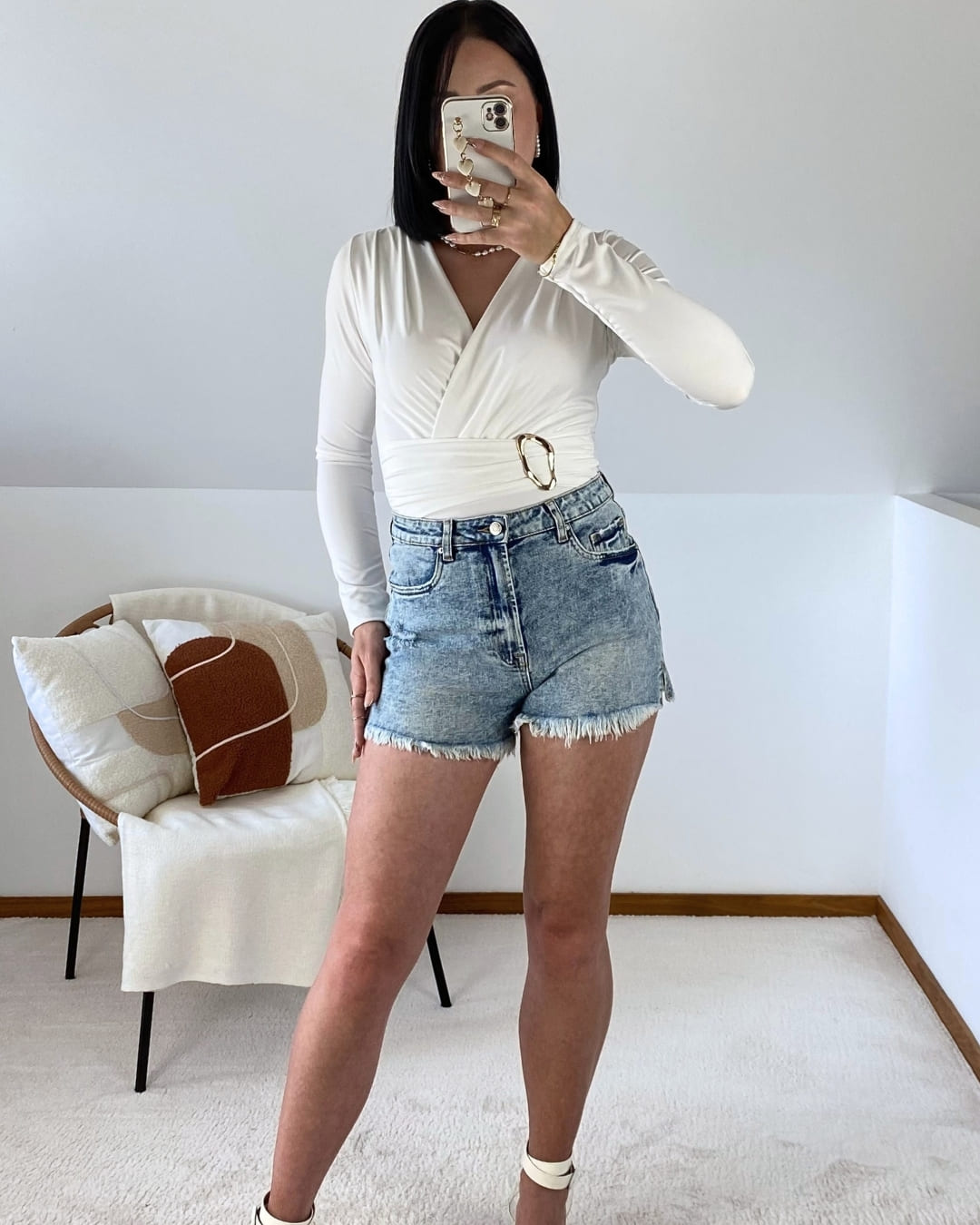 Washed-out denim shorts