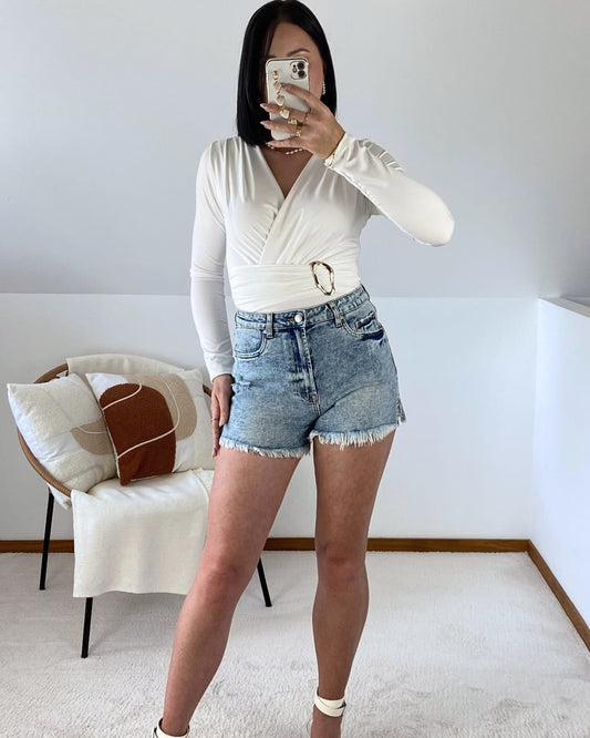 Short en jean effet délavé