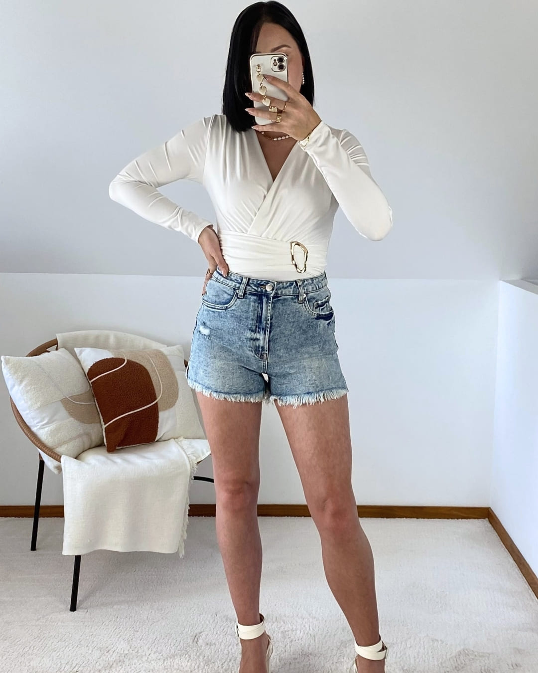 Washed-out denim shorts