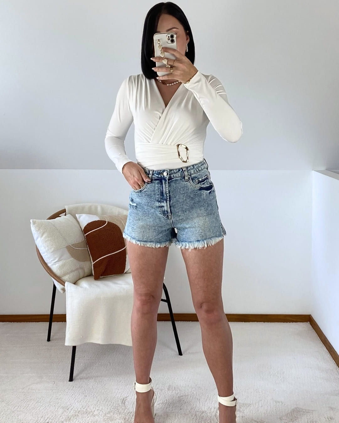 Washed-out denim shorts