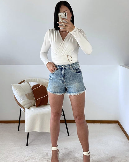 Washed-out denim shorts