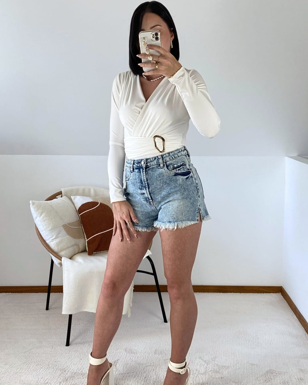 Washed-out denim shorts