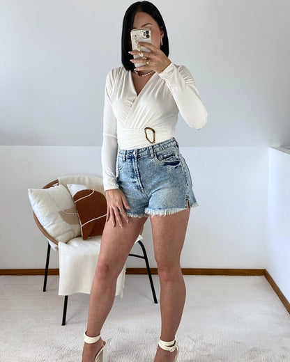 Washed-out denim shorts