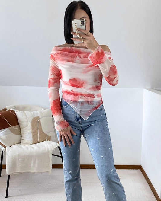 Top en tulle imprimé floral