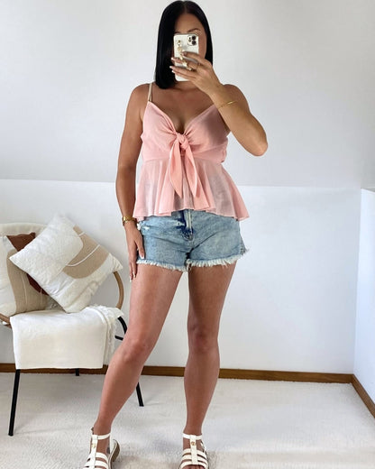Top évasé à décolleté nœud