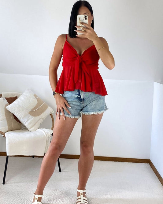 Top évasé à décolleté nœud
