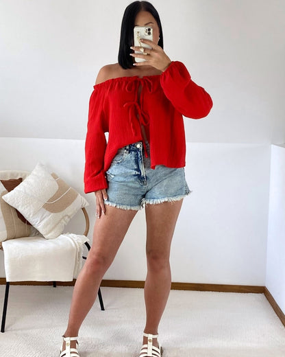Top à nœuds en gaze de coton