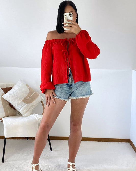 Top à nœuds en gaze de coton
