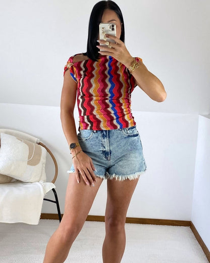 Top asymétrique à imprimé