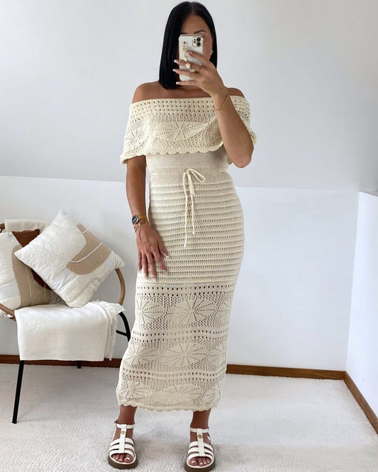 Robe longue en maille ajourée